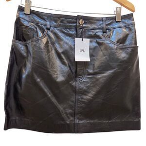 LPA NEW Leather Mini Skirt Women's Black Side Pockets Fully Lined Size L